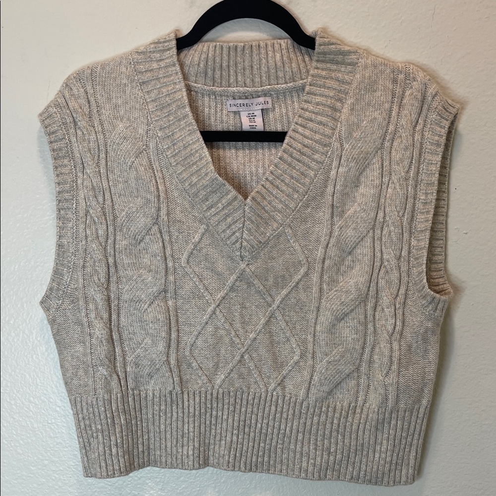 Sincerely Jules Cream V-Neck Cable Knit Sweater Vest - Picture 1 of 8